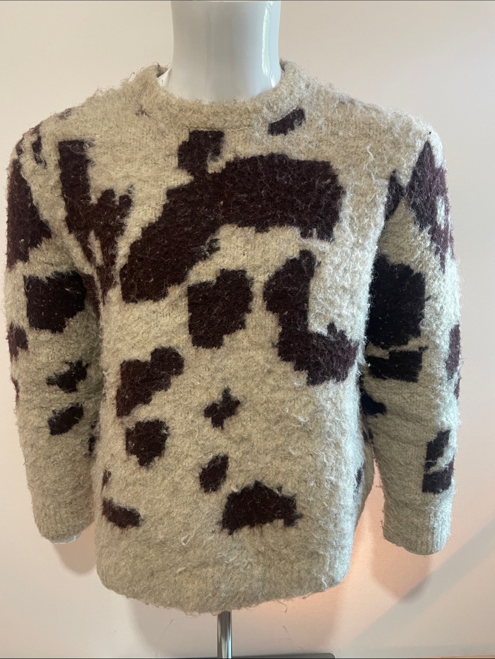 Zara Beige and Dark Brown Abstract Crewneck Sweater
